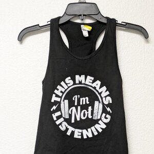 LIVE AND TELL Black "This Means I'm Not Listening" Headphones Racerback Tank - L